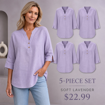 FINAL CLEARANCE - 10-Pack Only $37.99 - Women's Relaxed Notch-Neck Three-Quarter-Sleeve Blouse