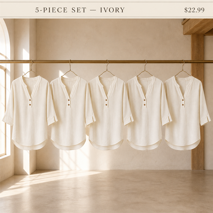 FINAL CLEARANCE - 10-Pack Only $37.99 - Women's Relaxed Notch-Neck Three-Quarter-Sleeve Blouse