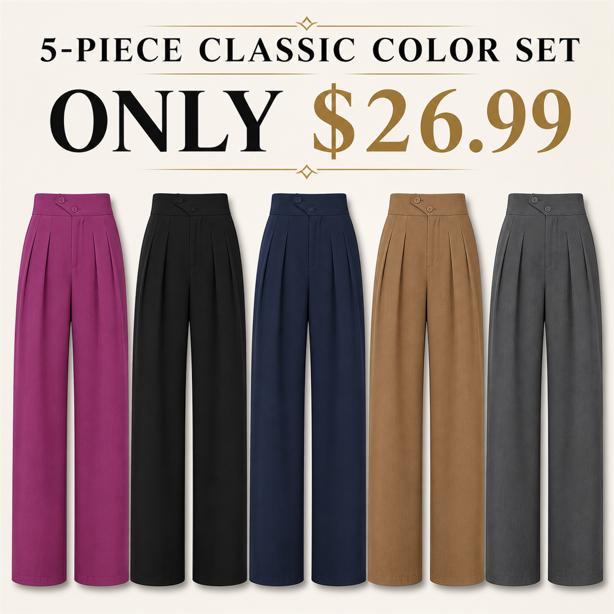 FINAL CLEARANCE - 10-Pack Only $36.99 - Women's High-Waist Pleated Wide-Leg Trousers