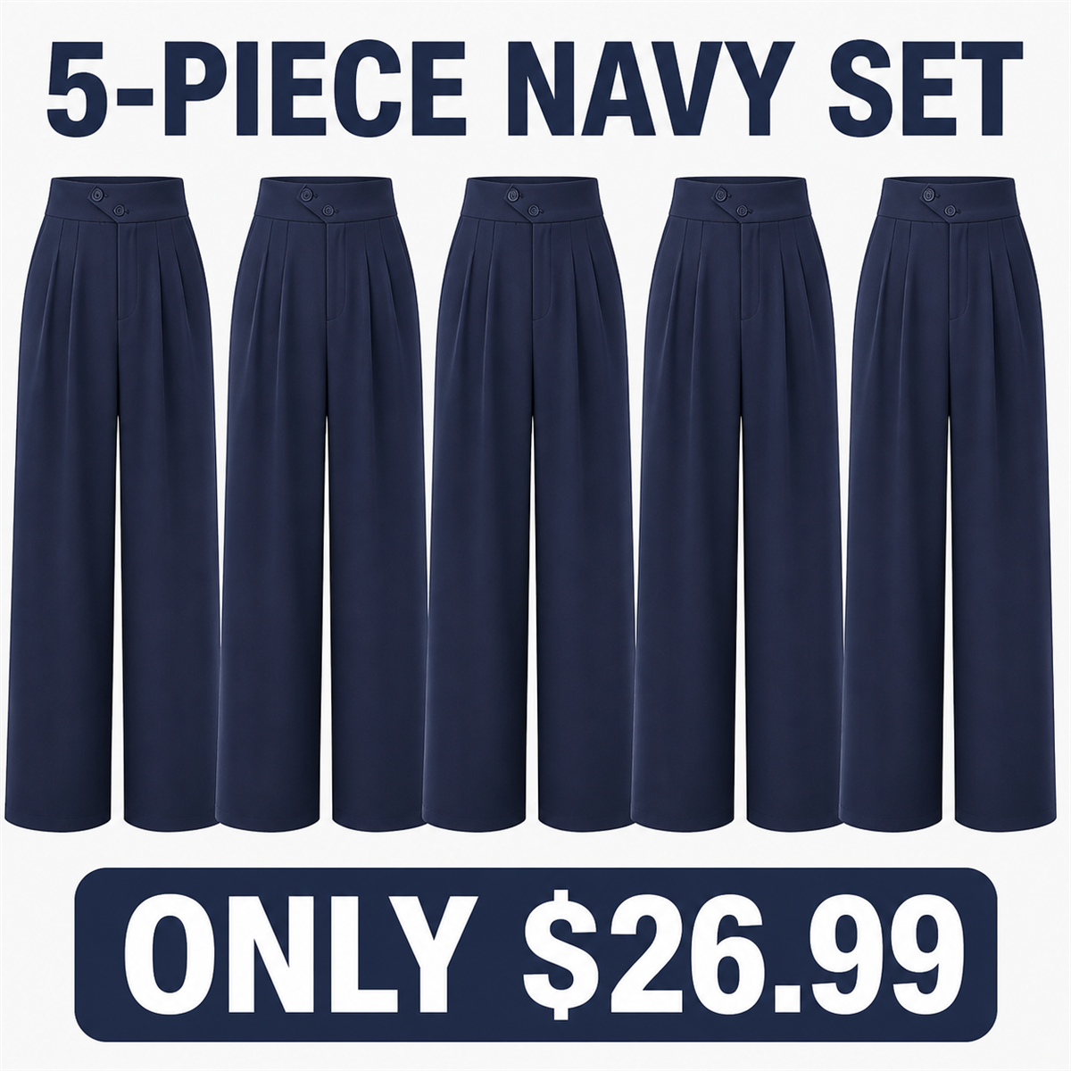 FINAL CLEARANCE - 10-Pack Only $36.99 - Women's High-Waist Pleated Wide-Leg Trousers