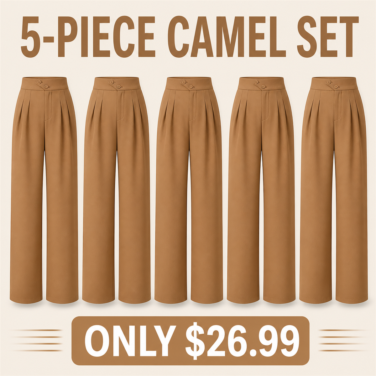FINAL CLEARANCE - 10-Pack Only $36.99 - Women's High-Waist Pleated Wide-Leg Trousers