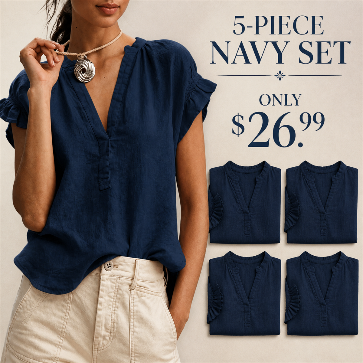 FINAL CLEARANCE - 10-Pack Only $36.99 - Women's Textured V-Neck Flutter-Sleeve Blouse