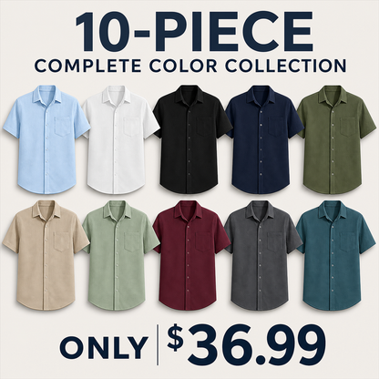 FINAL CLEARANCE - 10-Pack Only $36.99 - Men's Textured Short-Sleeve Button-Front Shirt with Chest Pocket