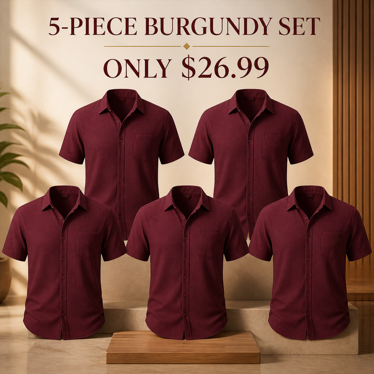 FINAL CLEARANCE - 10-Pack Only $36.99 - Men's Textured Short-Sleeve Button-Front Shirt with Chest Pocket