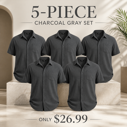 FINAL CLEARANCE - 10-Pack Only $36.99 - Men's Textured Short-Sleeve Button-Front Shirt with Chest Pocket