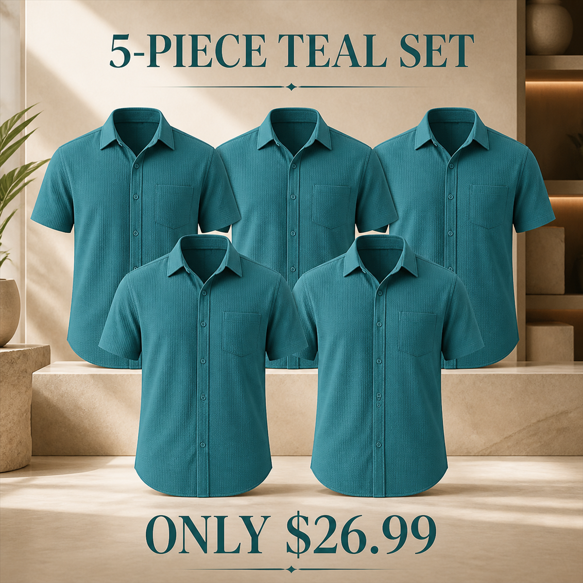 FINAL CLEARANCE - 10-Pack Only $36.99 - Men's Textured Short-Sleeve Button-Front Shirt with Chest Pocket