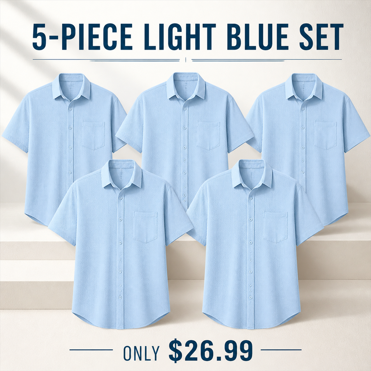 FINAL CLEARANCE - 10-Pack Only $36.99 - Men's Textured Short-Sleeve Button-Front Shirt with Chest Pocket