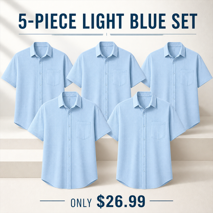 FINAL CLEARANCE - 10-Pack Only $36.99 - Men's Textured Short-Sleeve Button-Front Shirt with Chest Pocket