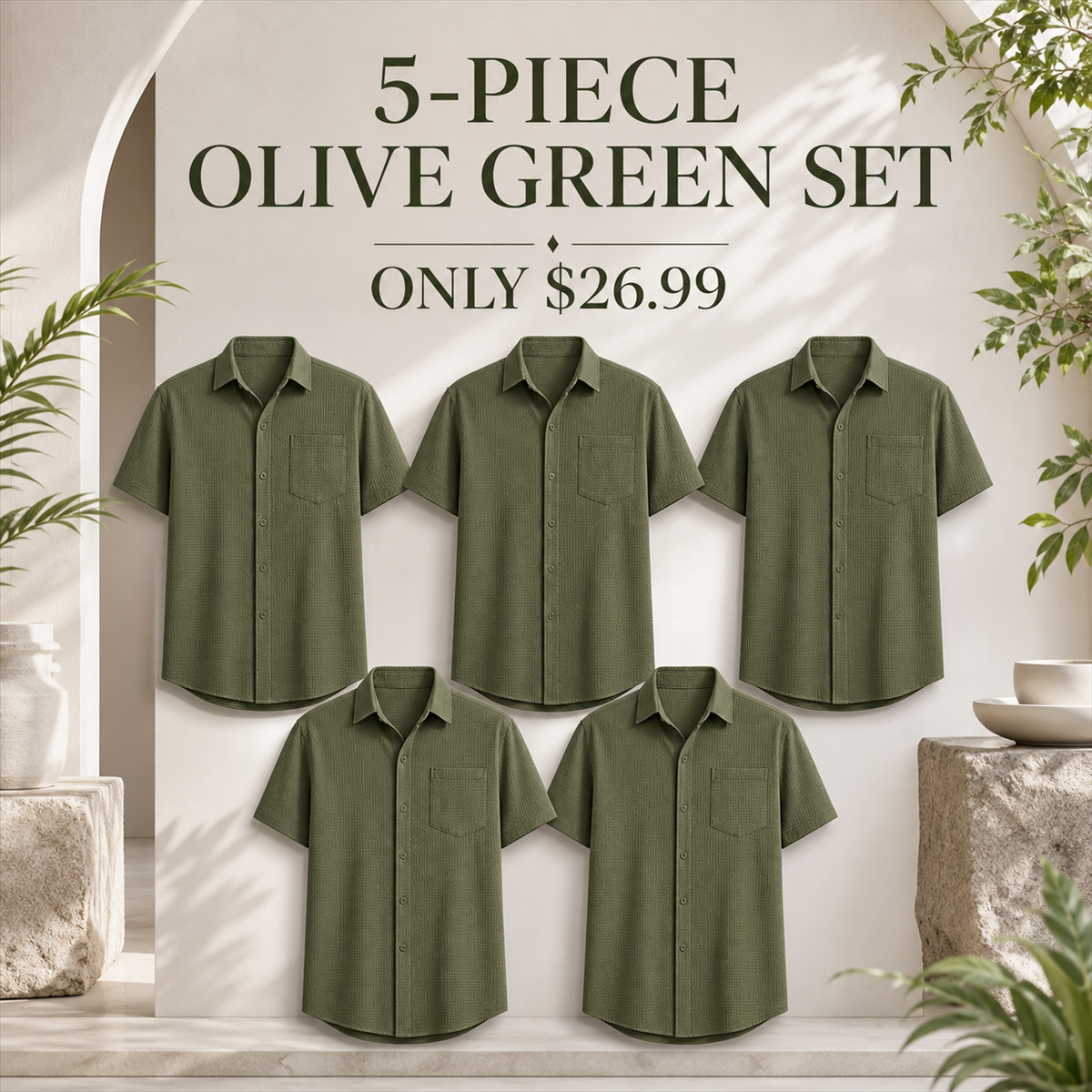 FINAL CLEARANCE - 10-Pack Only $36.99 - Men's Textured Short-Sleeve Button-Front Shirt with Chest Pocket