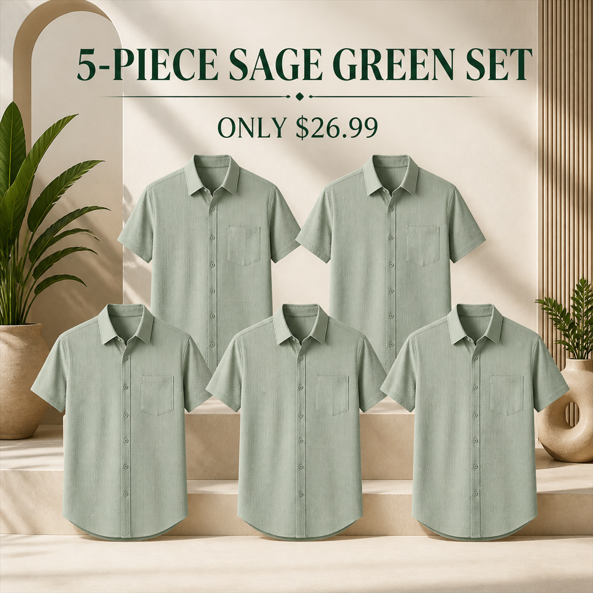 FINAL CLEARANCE - 10-Pack Only $36.99 - Men's Textured Short-Sleeve Button-Front Shirt with Chest Pocket