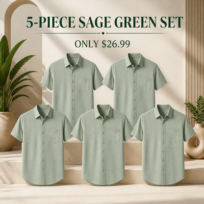 FINAL CLEARANCE - 10-Pack Only $36.99 - Men's Textured Short-Sleeve Button-Front Shirt with Chest Pocket