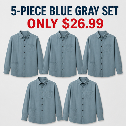 FINAL CLEARANCE - 10-Pack Only $36.99 - Men's Relaxed Long-Sleeve Two-Pocket Button-Front Overshirt