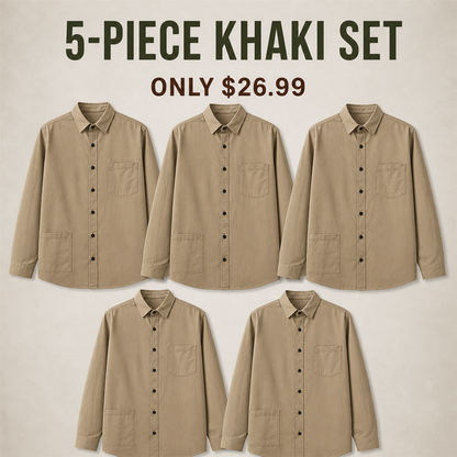 FINAL CLEARANCE - 10-Pack Only $36.99 - Men's Relaxed Long-Sleeve Two-Pocket Button-Front Overshirt