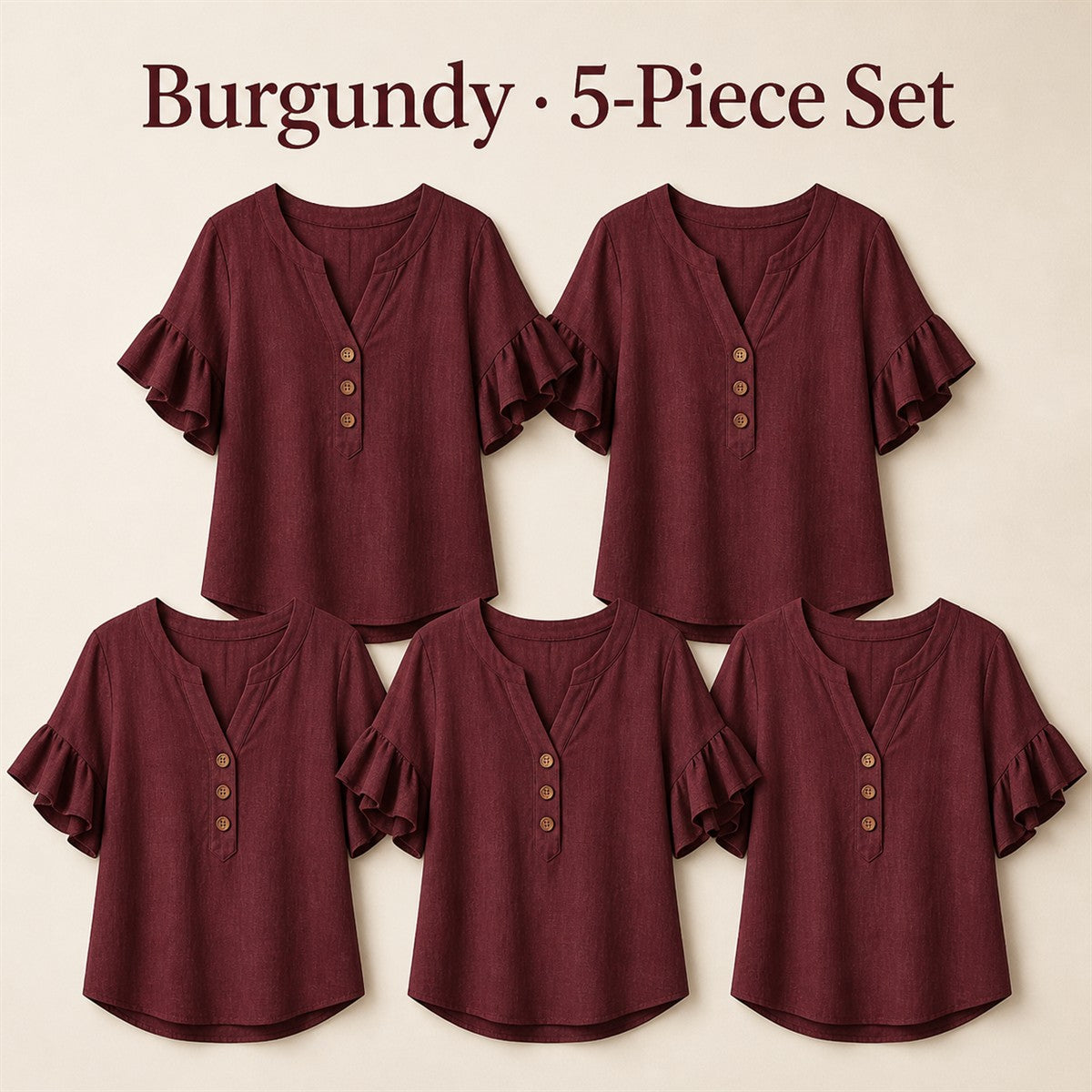 FINAL CLEARANCE - 10-Pack Only $37.99 - Women's Textured Split-Neck Button Flutter-Sleeve Top