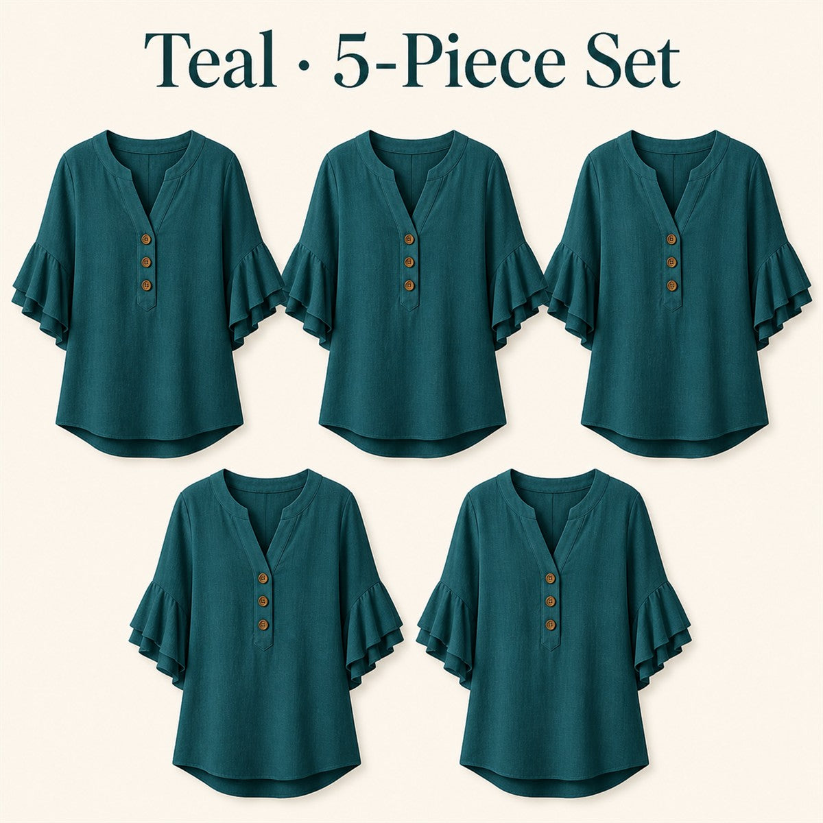 FINAL CLEARANCE - 10-Pack Only $37.99 - Women's Textured Split-Neck Button Flutter-Sleeve Top