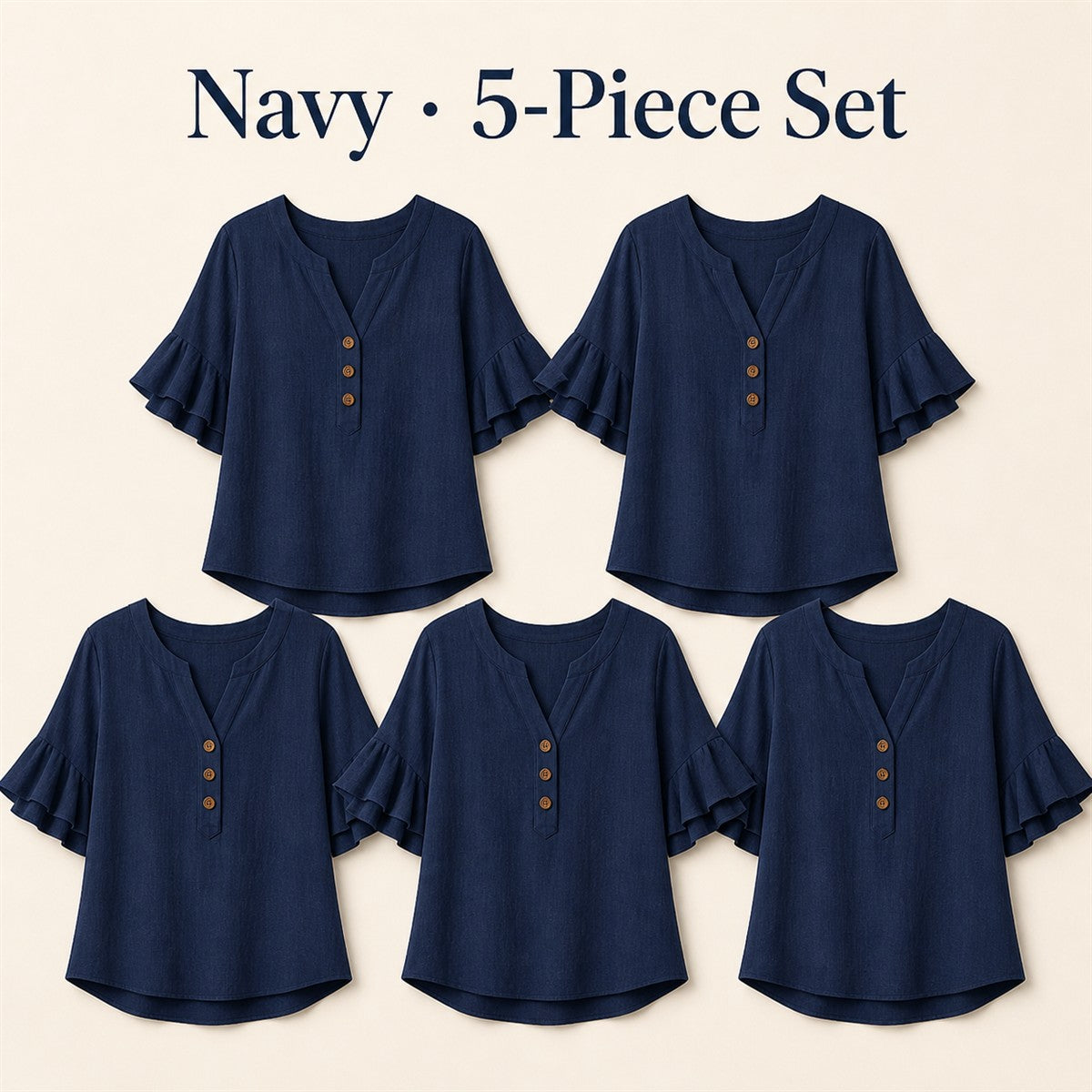 FINAL CLEARANCE - 10-Pack Only $37.99 - Women's Textured Split-Neck Button Flutter-Sleeve Top