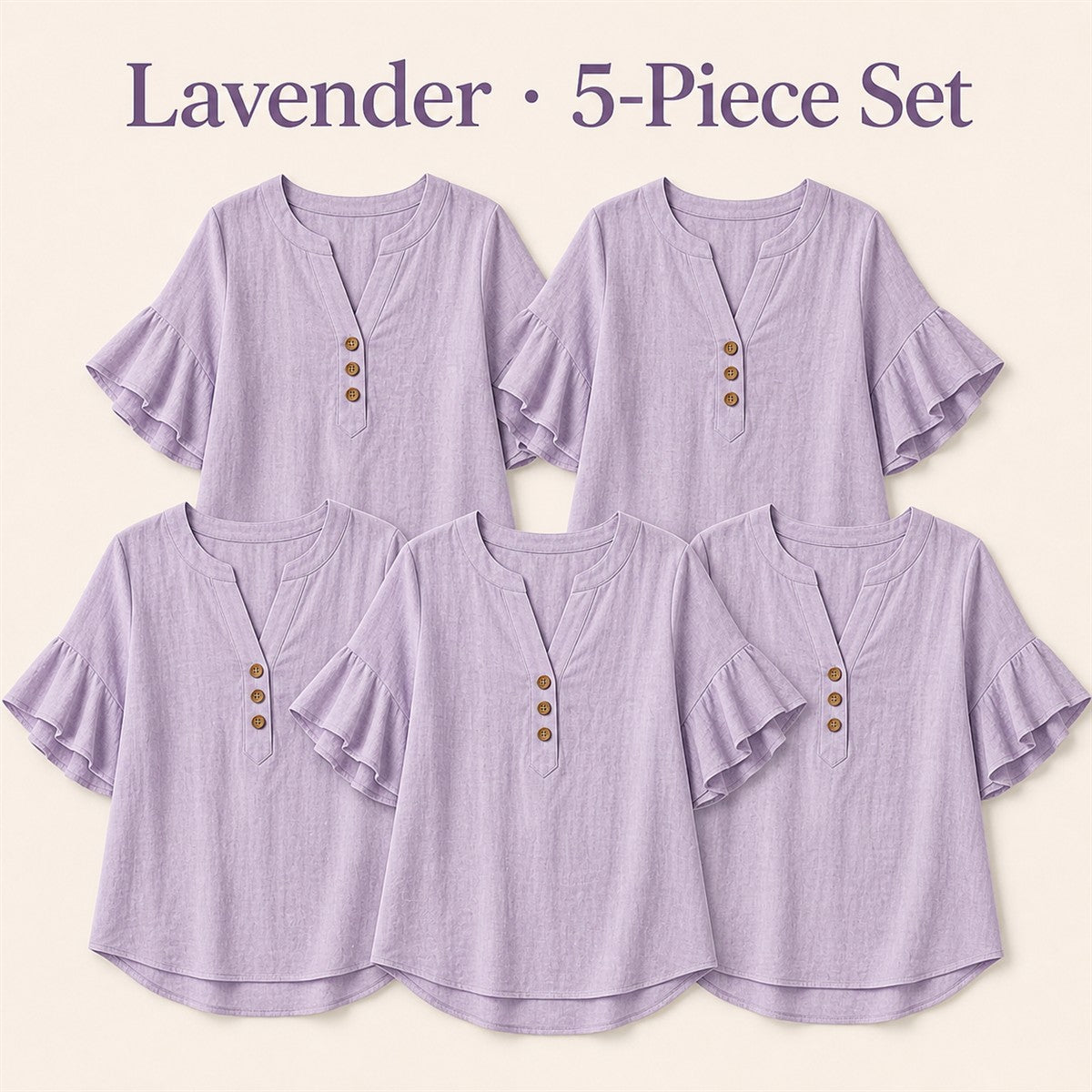 FINAL CLEARANCE - 10-Pack Only $37.99 - Women's Textured Split-Neck Button Flutter-Sleeve Top