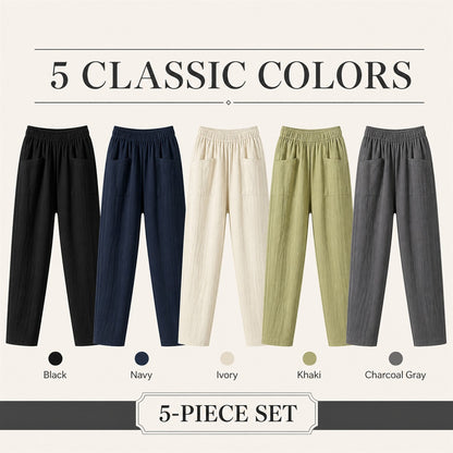 FINAL CLEARANCE - 10-Pack Only $38.99 - Women's Relaxed Elastic-Waist Tapered Pants with Patch Pockets