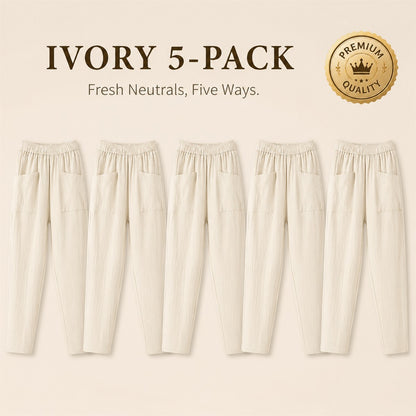 FINAL CLEARANCE - 10-Pack Only $38.99 - Women's Relaxed Elastic-Waist Tapered Pants with Patch Pockets