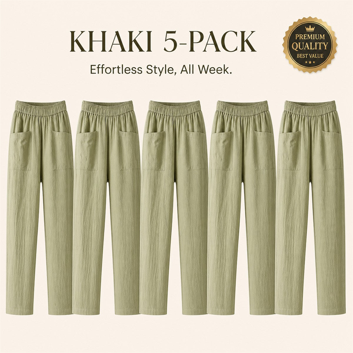FINAL CLEARANCE - 10-Pack Only $38.99 - Women's Relaxed Elastic-Waist Tapered Pants with Patch Pockets