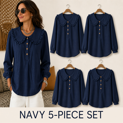 FINAL CLEARANCE - 10-Pack Only $38.99 - Women's Ruffle-Collar Long-Sleeve Button-Placket Blouse