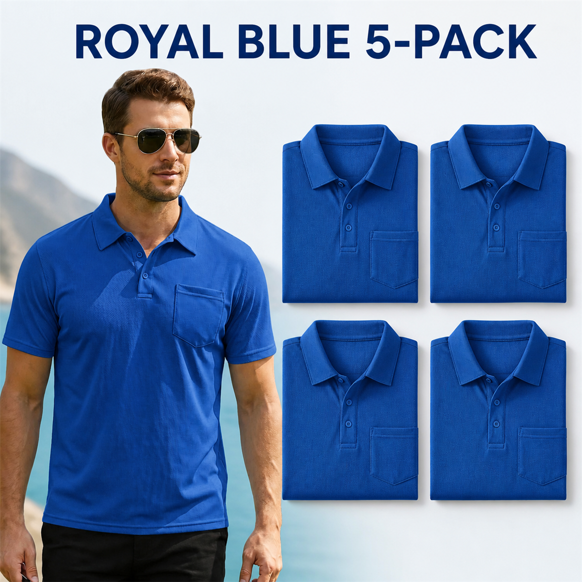 FINAL CLEARANCE - 10-Pack Only $36.99 - Men's Classic Short-Sleeve Polo Shirt with Chest Pocket