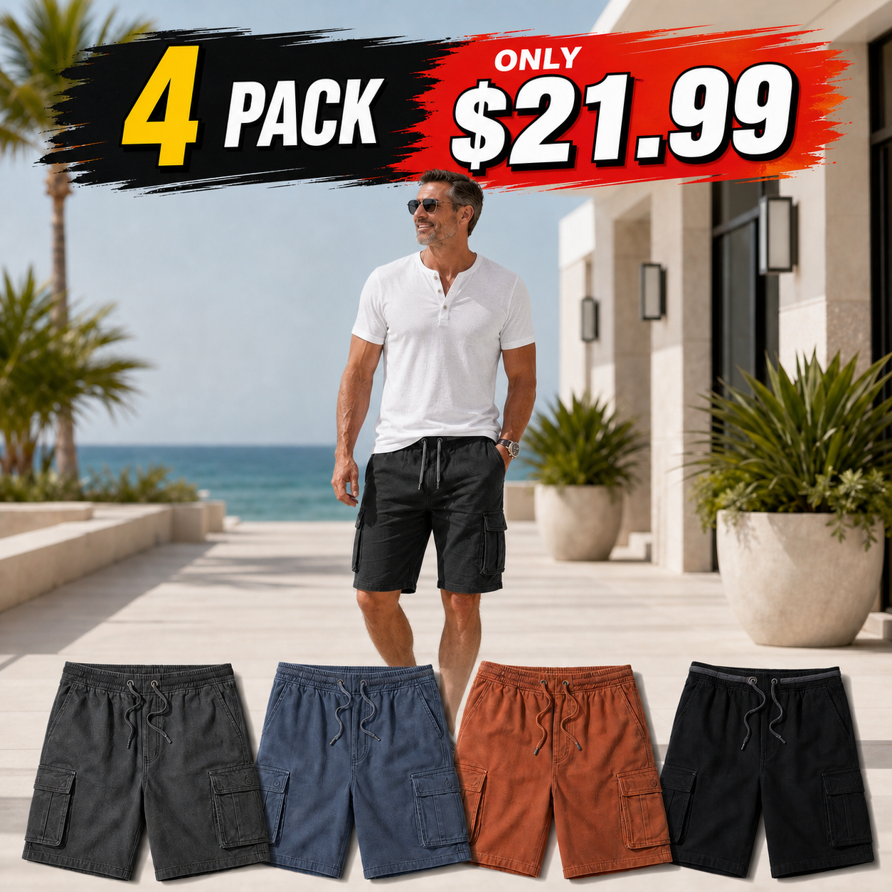 Men's Relaxed Drawstring Cargo Shorts