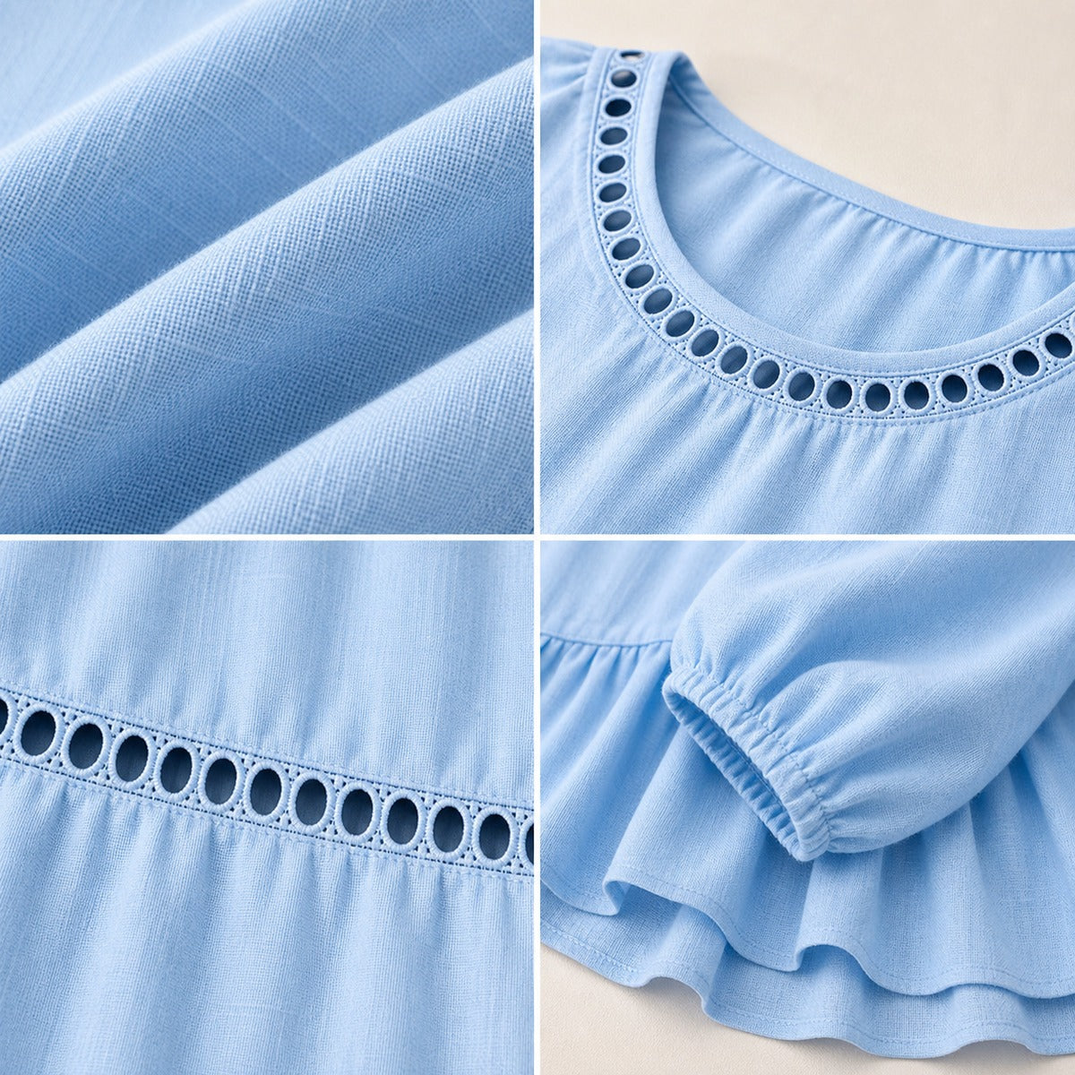 Women's Eyelet Trim Peplum Blouse