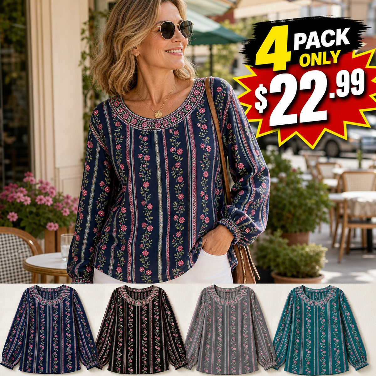 Women's Floral Boho Tunic Blouse
