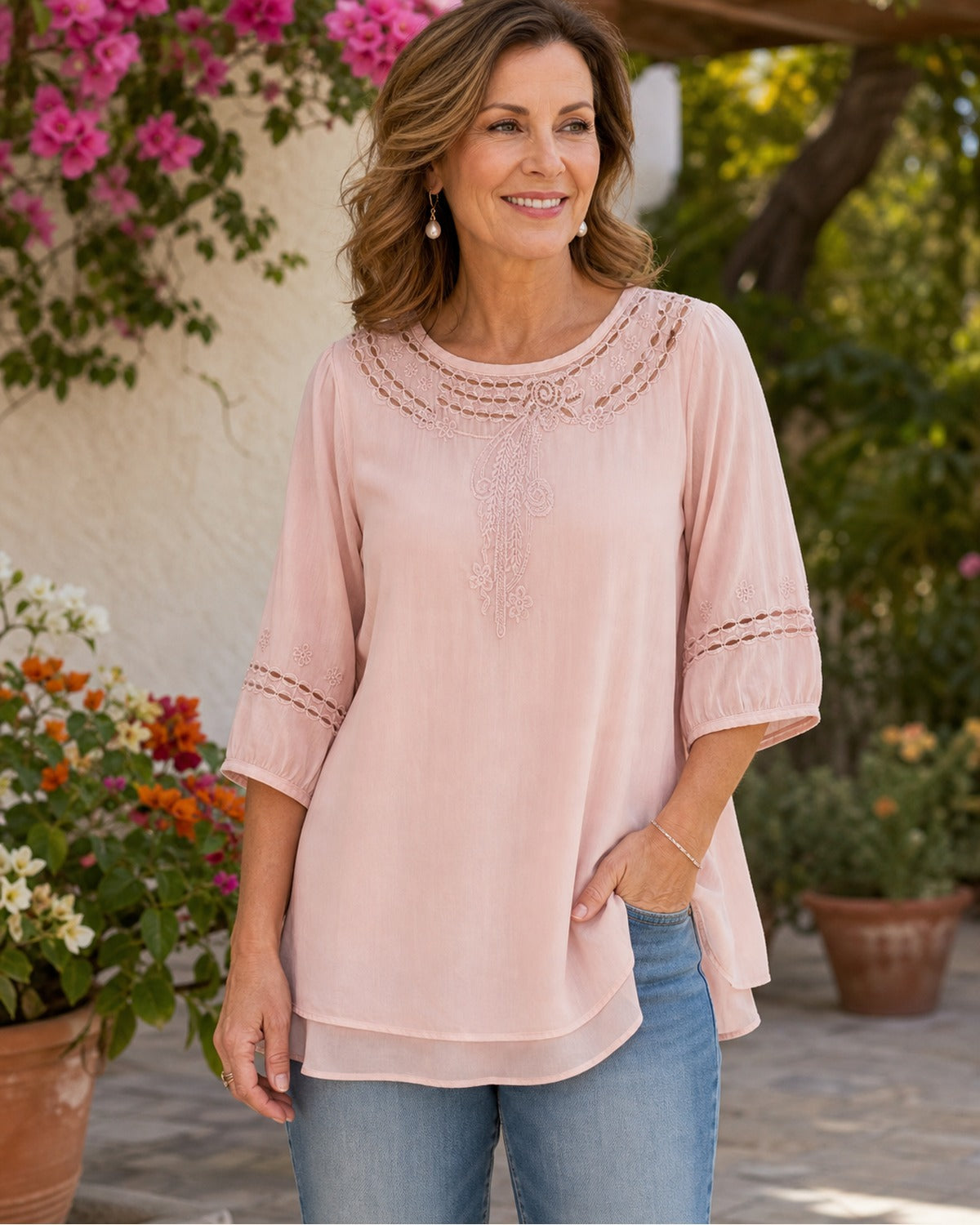 Women's Lightweight Embroidered Tunic Blouse
