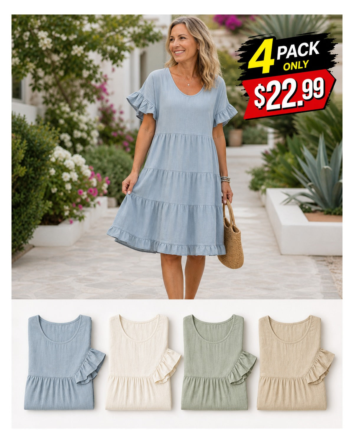 Women's Relaxed Tiered Ruffle Sleeve Summer Dress