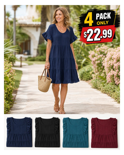 Women's Relaxed Tiered Ruffle Sleeve Summer Dress