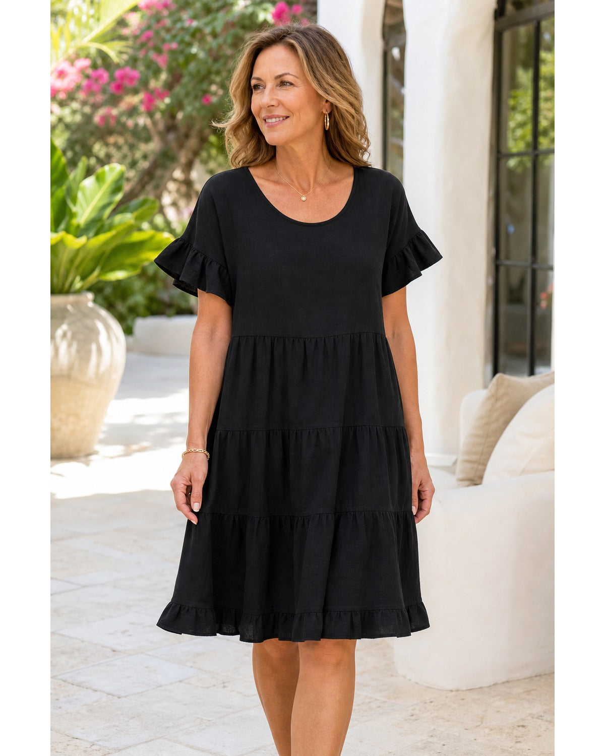 Women's Relaxed Tiered Ruffle Sleeve Summer Dress