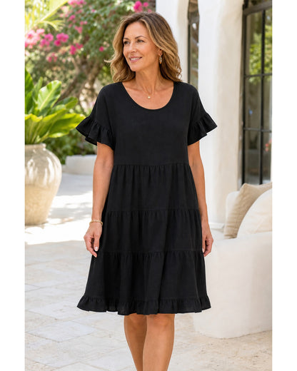 Women's Relaxed Tiered Ruffle Sleeve Summer Dress