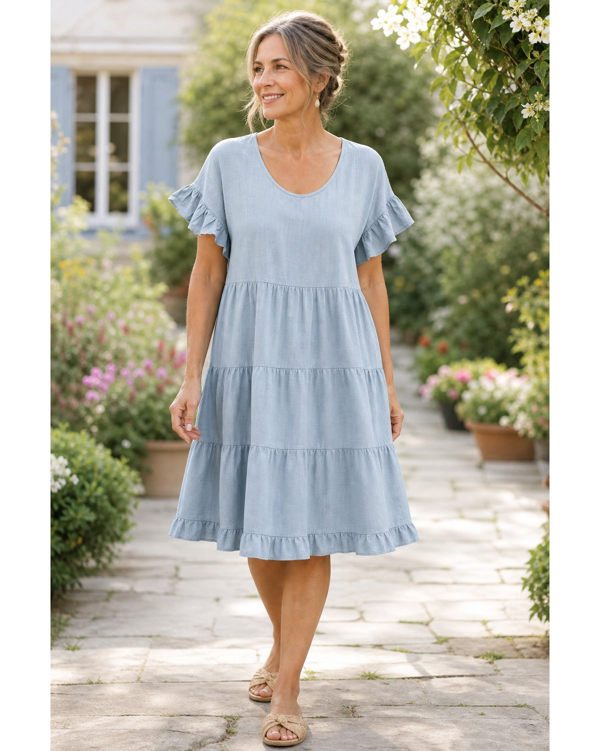 Women's Relaxed Tiered Ruffle Sleeve Summer Dress