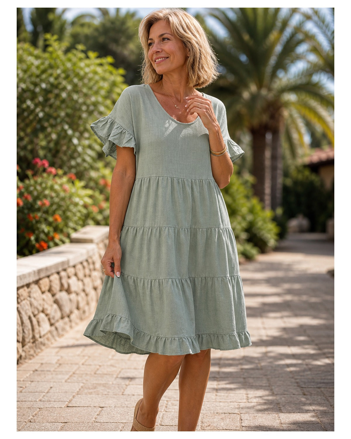 Women's Relaxed Tiered Ruffle Sleeve Summer Dress