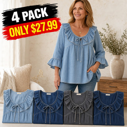 Women's Ruffle Tie-Front Denim Blouse