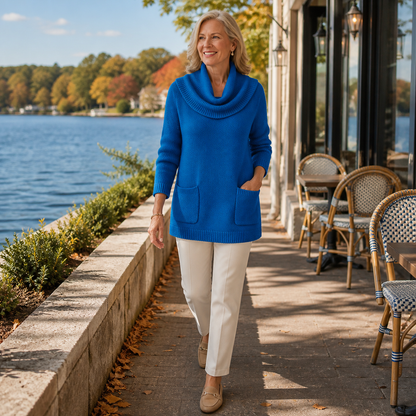 Women's Relaxed Cowl-Neck Knit Tunic with Pockets