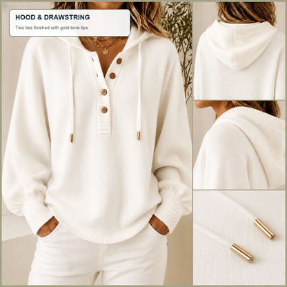 Women's Relaxed Button-Placket Knit Hoodie