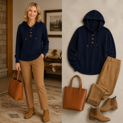Women's Relaxed Button-Placket Knit Hoodie