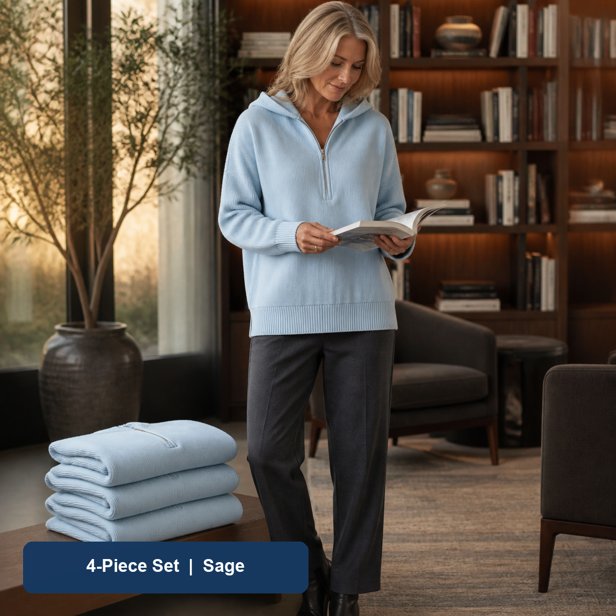 Bundle & Save | Women's Ribbed Half-Zip Hooded Sweater