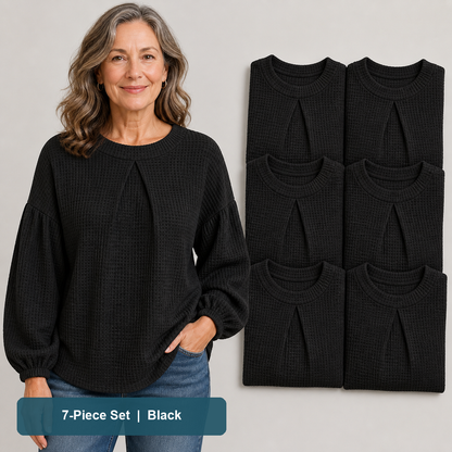 Everyday Color Value | Women's Waffle-Texture Balloon-Sleeve Top
