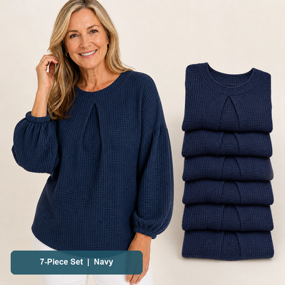 Everyday Color Value | Women's Waffle-Texture Balloon-Sleeve Top