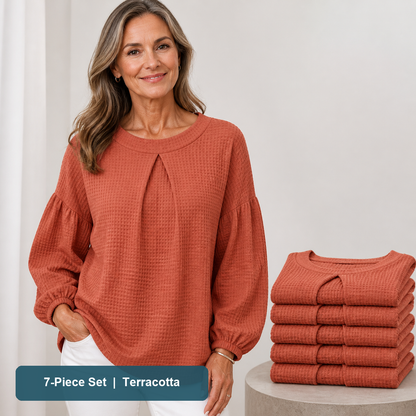 Everyday Color Value | Women's Waffle-Texture Balloon-Sleeve Top