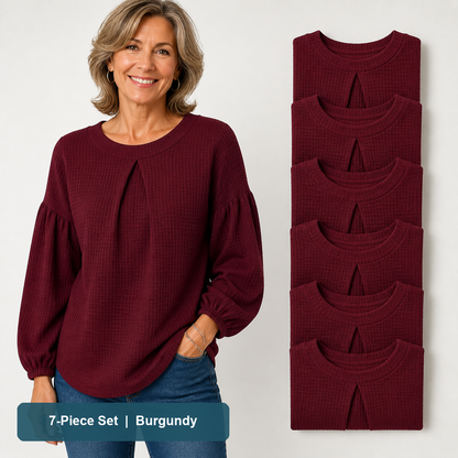 Everyday Color Value | Women's Waffle-Texture Balloon-Sleeve Top