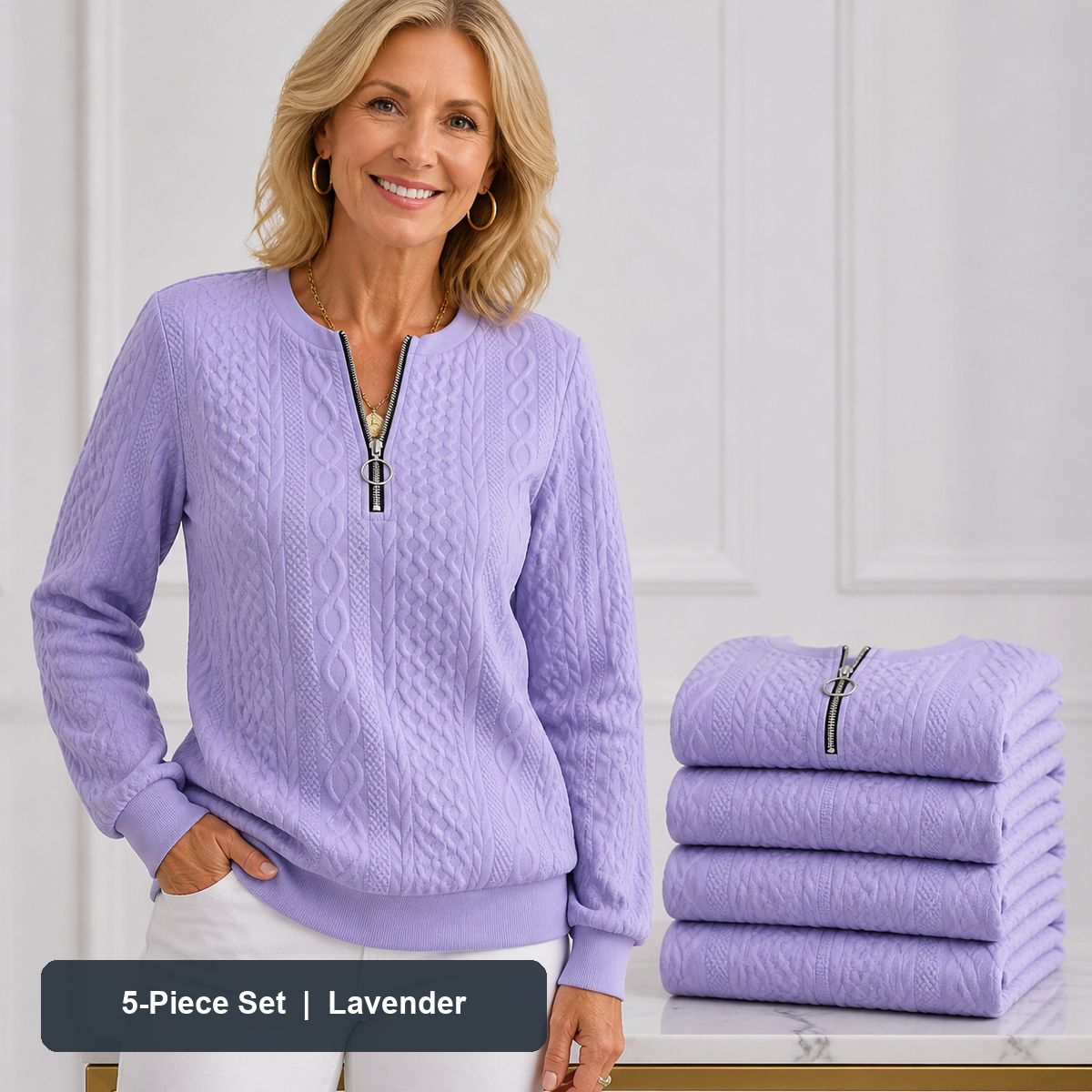 Women's Cable-Knit Quarter-Zip Pullover