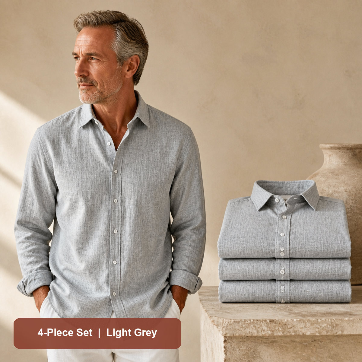 Men's Textured Long-Sleeve Button-Down Shirt