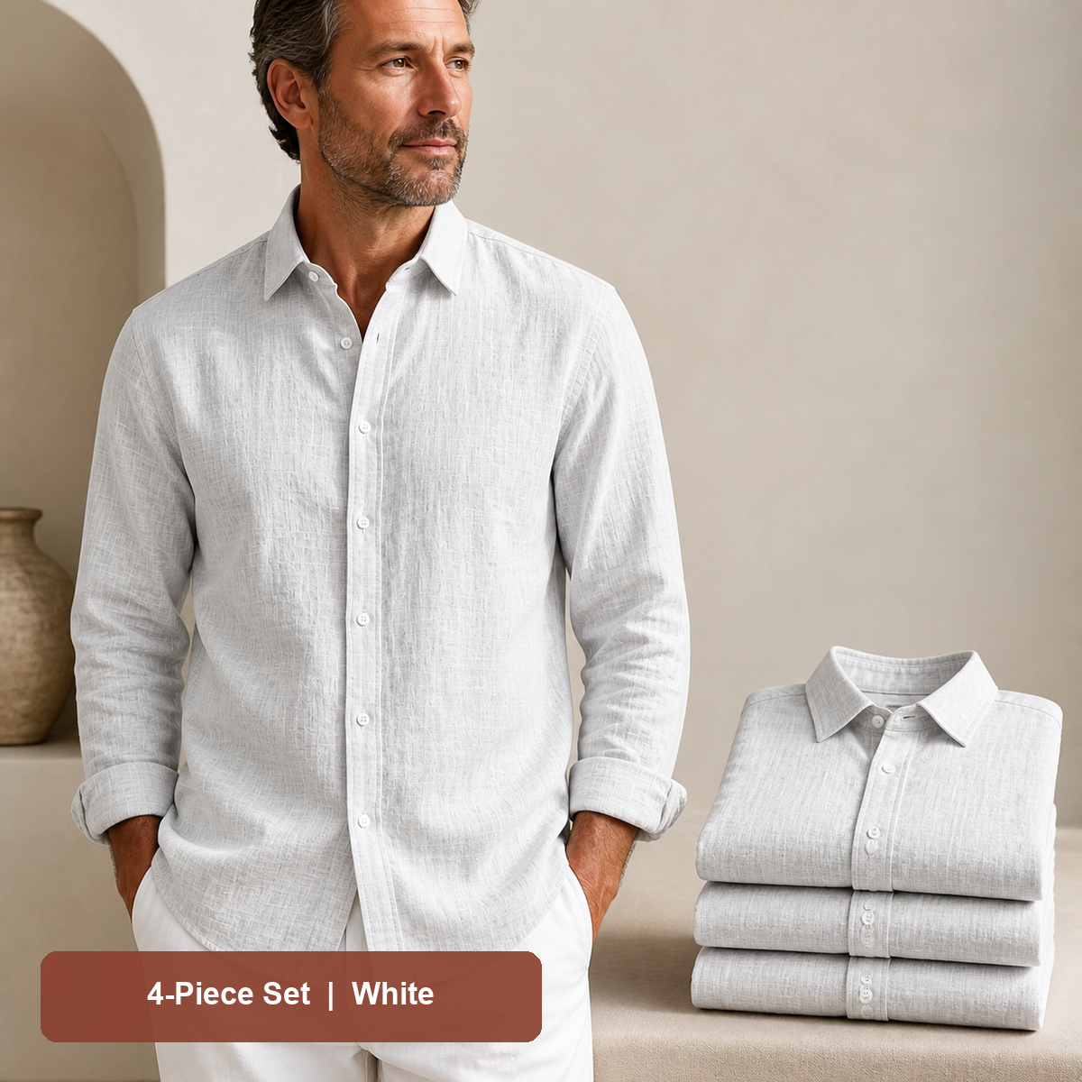 Men's Textured Long-Sleeve Button-Down Shirt