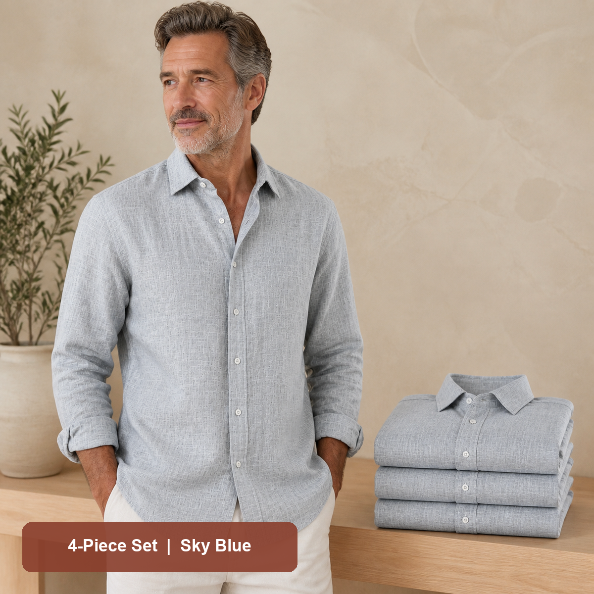 Men's Textured Long-Sleeve Button-Down Shirt