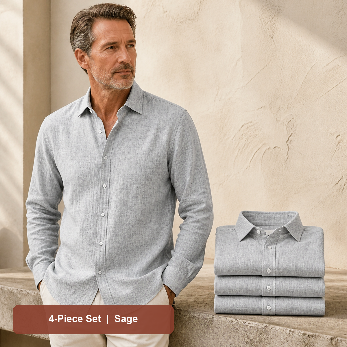 Men's Textured Long-Sleeve Button-Down Shirt